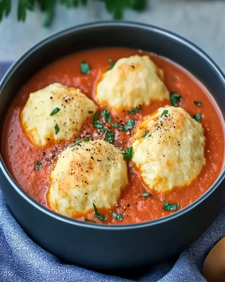 Warm Tomato Soup with Cheddar Bay Dumplings for Cozy Evenings First Image First Image