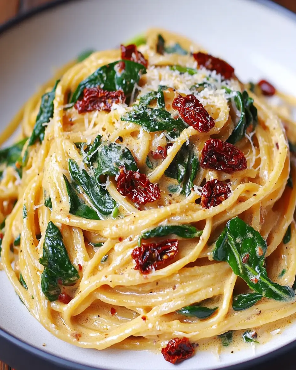 Linguine with Spinach and Sun-Dried Tomato Cream Sauce First Image First Image