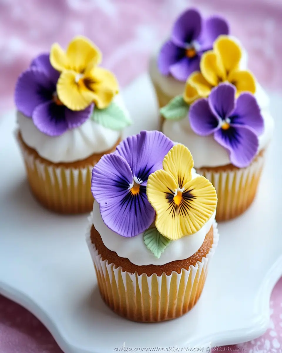 Easy Flower Cupcakes {Fondant Pansy} First Image First Image