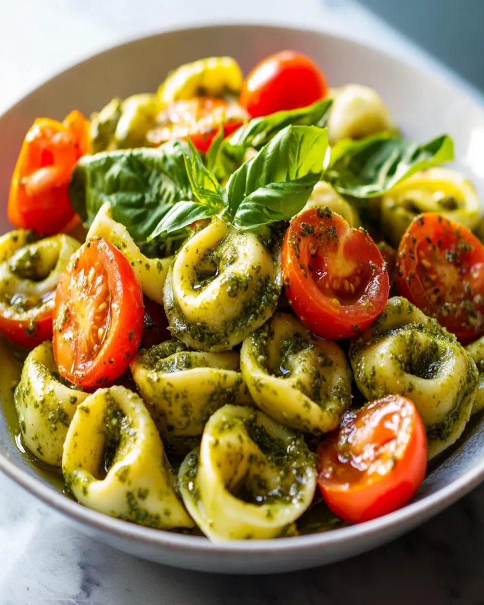 Delicious Pesto Tortellini Salad with Fresh Cherry Tomatoes First Image First Image